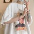 Men Summer Short Sleeves T shirt Trendy Round Neck Pullover Tops Retro Cartoon Printing Loose Casual Shirt White 4XL