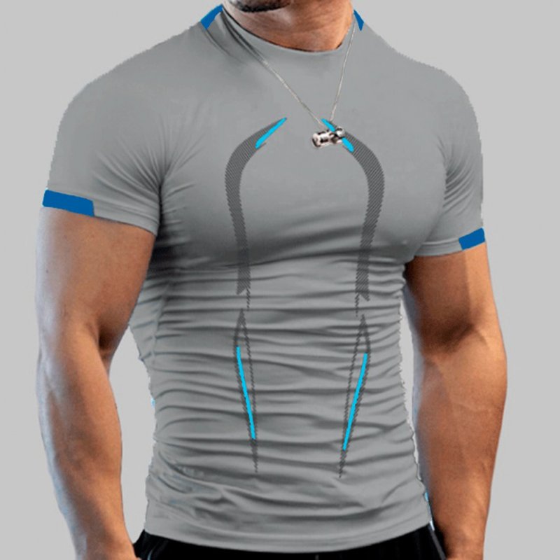 Men Summer Short Sleeves T-shirt Fashion Breathable Quick-drying Slim Fit Tops For Sports Fitness Training light grey 2XL