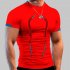 Men Summer Short Sleeves T shirt Fashion Breathable Quick drying Slim Fit Tops For Sports Fitness Training red XL
