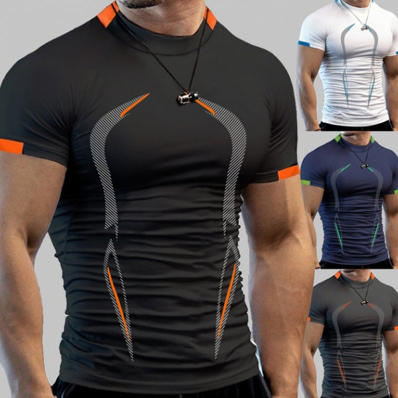 Men Summer Short Sleeves T-shirt Fashion Breathable Quick-drying Slim Fit Tops For Sports Fitness Training black S