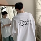 Men Summer Short Sleeves Tops Fashion Letter Printing Round Neck T-shirt Loose Casual Shirt White M