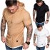 Men Summer Simple Solid Color Hooded Breathable Sports T shirt Khaki L