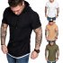 Men Summer Simple Solid Color Hooded Breathable Sports T shirt Khaki L