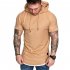 Men Summer Simple Solid Color Hooded Breathable Sports T shirt Khaki L