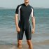 Men Sun Protective Swimsuit Short Sleeves Upf50  Front Zipper Sunscreen Diving Suit For Swimming Surfing Navy blue M