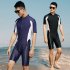 Men Sun Protective Swimsuit Short Sleeves Upf50  Front Zipper Sunscreen Diving Suit For Swimming Surfing Navy blue 2XL