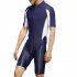Men Sun Protective Swimsuit Short Sleeves Upf50  Front Zipper Sunscreen Diving Suit For Swimming Surfing Navy blue 2XL