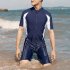 Men Sun Protective Swimsuit Short Sleeves Upf50  Front Zipper Sunscreen Diving Suit For Swimming Surfing Navy blue 2XL