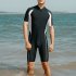 Men Sun Protective Swimsuit Short Sleeves Upf50  Front Zipper Sunscreen Diving Suit For Swimming Surfing Navy blue 2XL