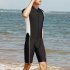 Men Sun Protective Swimsuit Short Sleeves Upf50  Front Zipper Sunscreen Diving Suit For Swimming Surfing black M
