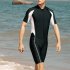 Men Sun Protective Swimsuit Short Sleeves Upf50  Front Zipper Sunscreen Diving Suit For Swimming Surfing Navy blue 2XL