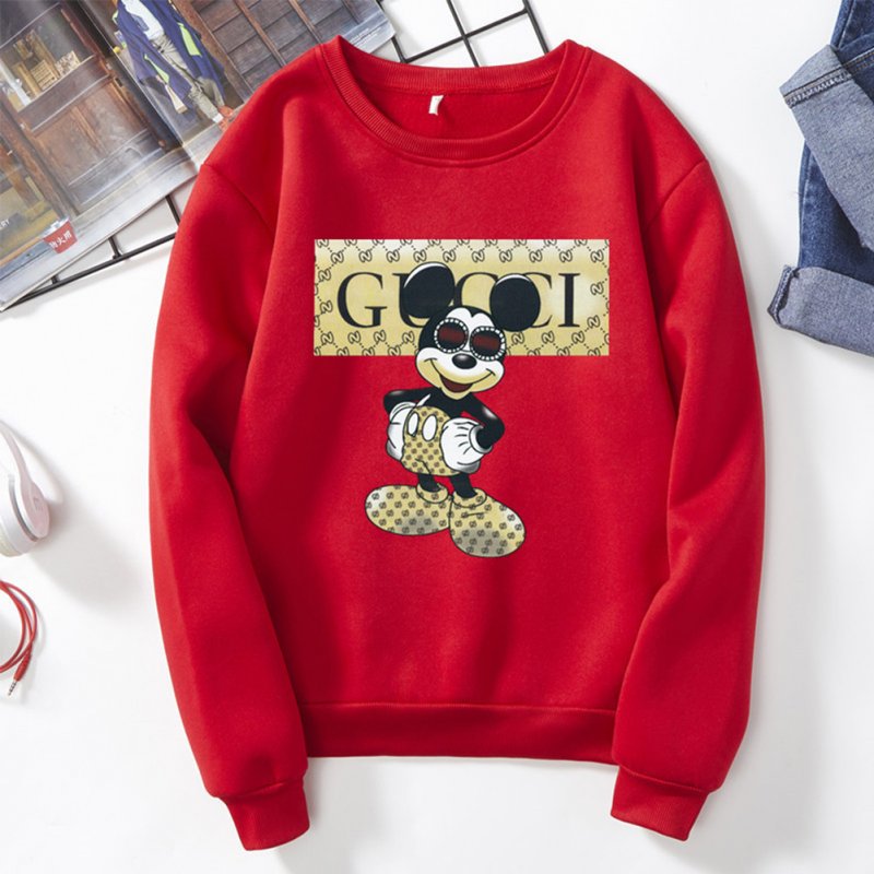 Men Sweatshirt Cartoon Micky Mouse Autumn Winter Loose Couple Wear Student Pullover Red_XXXL