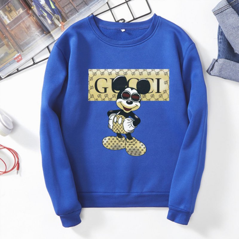 Men Sweatshirt Cartoon Micky Mouse Autumn Winter Loose Couple Wear Student Pullover Blue_S