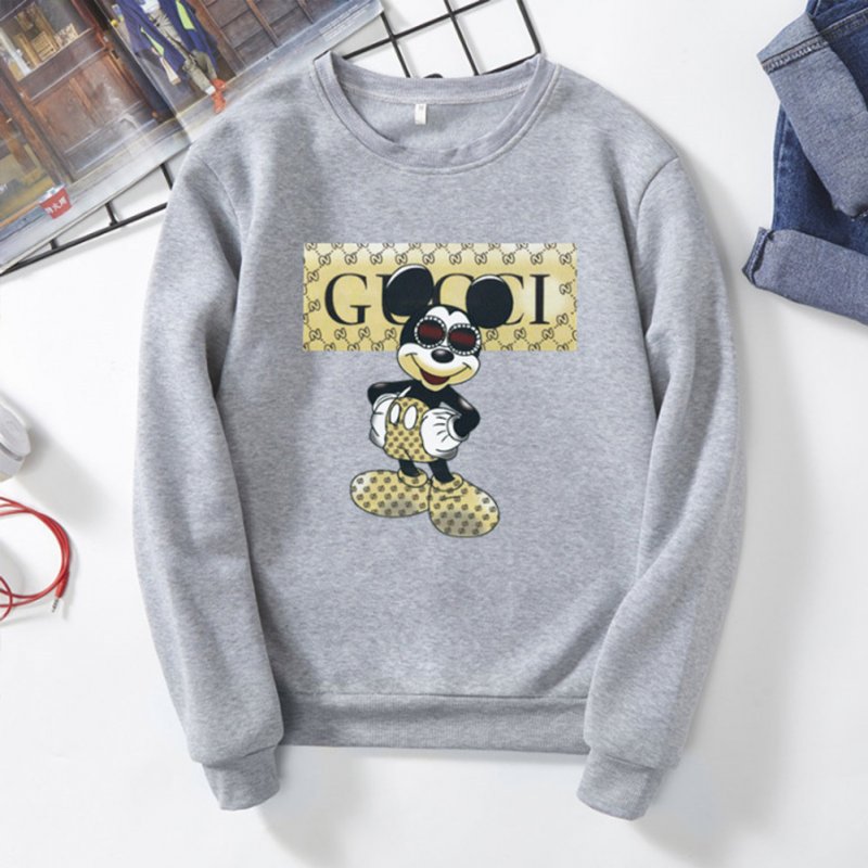 Men Sweatshirt Cartoon Micky Mouse Autumn Winter Loose Couple Wear Student Pullover Gray_XXXL