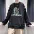Men Sweatshirts Round Collar fashion Oversized  Small Dinosaur Print Long Sleeve Shirt Black M