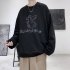 Men Sweatshirts Round Collar fashion Oversized  Small Dinosaur Print Long Sleeve Shirt Black L