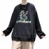 Men Sweatshirts Round Collar fashion Oversized  Small Dinosaur Print Long Sleeve Shirt Black XXL