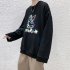 Men Sweatshirts Round Collar fashion Oversized  Small Dinosaur Print Long Sleeve Shirt Black  XL