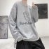 Men Sweatshirts Round Collar fashion Oversized  Small Dinosaur Print Long Sleeve Shirt Gray  M