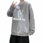 Men Sweatshirts Round Collar fashion Oversized  Small Dinosaur Print Long Sleeve Shirt Gray XL