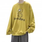 Men Sweatshirts Round Collar fashion Oversized  Small Dinosaur Print Long Sleeve Shirt Yellow_XXL