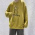 Men Sweatshirts Round Collar fashion Oversized  Small Dinosaur Print Long Sleeve Shirt Yellow XXL