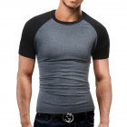 Men T Shirt Round Neck Pullover Contrast Color Tops Fashion Slim Fit Short Sleeve Shirts dark grey with black_L