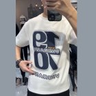Men T-shirt Fashion Letters Printing Summer Round Neck Short Sleeves Tops Casual Large Size Shirt White XL