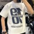 Men T shirt Fashion Letters Printing Summer Round Neck Short Sleeves Tops Casual Large Size Shirt White 4XL