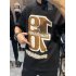 Men T shirt Fashion Letters Printing Summer Round Neck Short Sleeves Tops Casual Large Size Shirt black 3XL