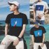 Men T shirt Handsome Summer Fashion Gesture Printing Pattern Short sleeved Top Couple Shirt Loose T shirt Blue sky white L