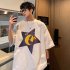 Men T shirt Retro Trendy Printing Half Sleeves Round Neck Tops Loose Large Size Casual Shirt Purple L