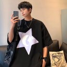 Men T-shirt Retro Trendy Printing Half Sleeves Round Neck Tops Loose Large Size Casual Shirt black M