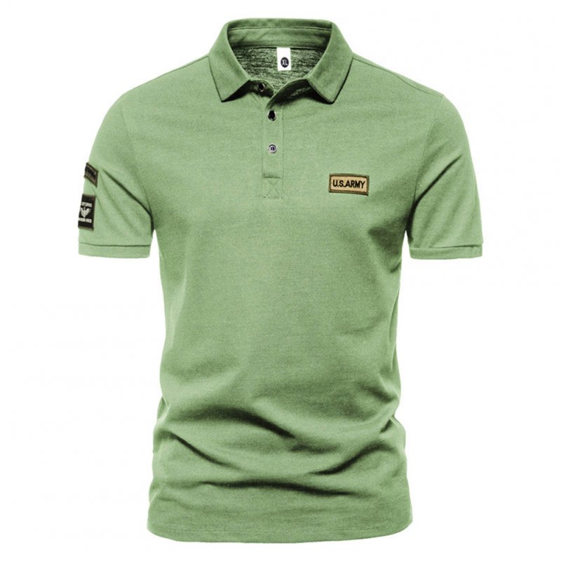 Men  T-shirt Summer Fashion Outdoor Style Label Printing Short-sleeved Lapel Shirt Light olive_XL
