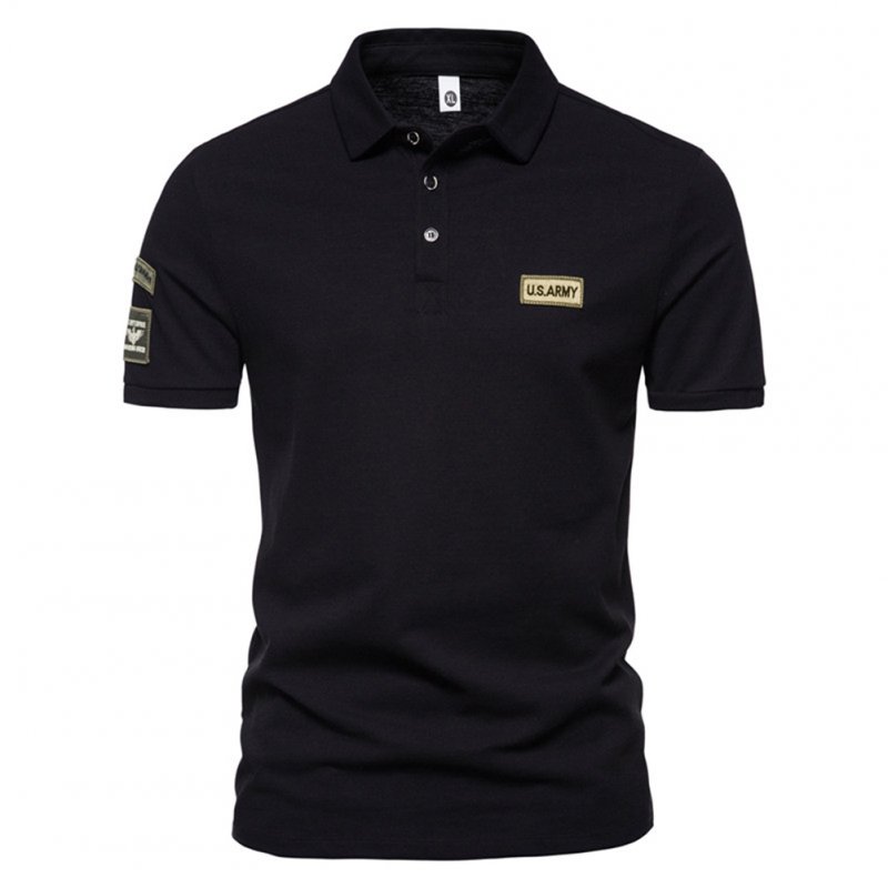 Men  T-shirt Summer Fashion Outdoor Style Label Printing Short-sleeved Lapel Shirt Black_XL