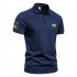 Men  T shirt Summer Fashion Outdoor Style Label Printing Short sleeved Lapel Shirt Navy blue XL