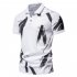 Men  T shirt Summer Ink Letters Printed Short sleeved Rib knit Cuff Lapel Shirt White XL