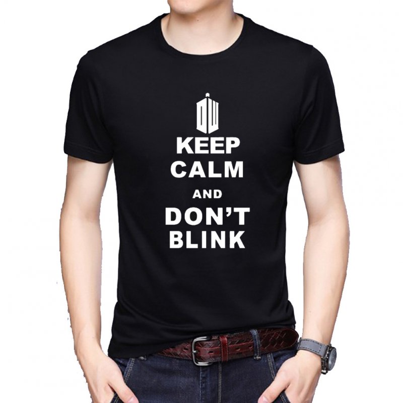 Men T-shirt Summer Tops Short Sleeve Letter Printing Crew Neck Slim Male Base Shirt Black_M