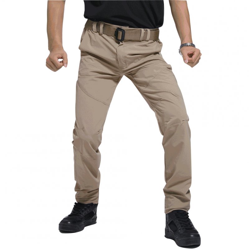 Men Thin Wear Resistant Cargo Pants with Pockets Khaki_L