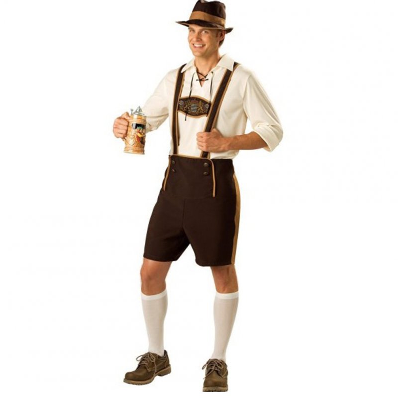 Men Traditional Bavarian Style Costume Oktoberfest Pantsuit  Brown_M