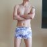 Men Underwear Boxer Briefs Cotton Low waist Cartoon Anime Plants Plaid Printing Underpants Pink caricature L