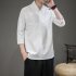 Men V neck Cotton Linen T shirt Summer Chinese Style Slim Fit Large Size Tops Simple Solid Color Casual Shirt coffee color L