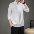 Men V neck Cotton Linen T shirt Summer Chinese Style Slim Fit Large Size Tops Simple Solid Color Casual Shirt coffee color 2XL