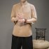 Men V neck Cotton Linen T shirt Summer Chinese Style Slim Fit Large Size Tops Simple Solid Color Casual Shirt coffee color 2XL