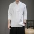 Men V neck Cotton Linen T shirt Summer Chinese Style Slim Fit Large Size Tops Simple Solid Color Casual Shirt grey 4XL