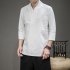 Men V neck Cotton Linen T shirt Summer Chinese Style Slim Fit Large Size Tops Simple Solid Color Casual Shirt White L