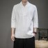 Men V neck Cotton Linen T shirt Summer Chinese Style Slim Fit Large Size Tops Simple Solid Color Casual Shirt blue 4XL