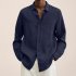 Men V neck Long Sleeves T Shirt Casual Loose Large Size Tops Simple Cotton Linen Solid Color Lapel Shirt grey M