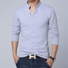 Men V-neck T-shirt Fashion Long Sleeves Slim Fit Solid Color Shirt Casual Large Size Pullover Thin Tops grey M