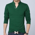 Men V-neck T-shirt Fashion Long Sleeves Slim Fit Solid Color Shirt Casual Large Size Pullover Thin Tops green M